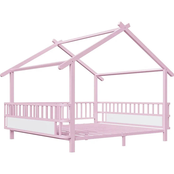 ZUBALIYA Kinderbett 140 × 200 cm, Metall, Schutzgitter, Rosa – Bild 10