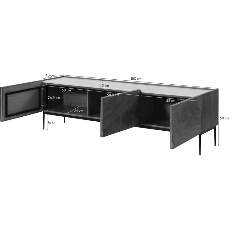 TV-Board Akazie 180 x 40 x 50 natur lackiert / Marmor weiß KARLSTAD #05 – Bild 8