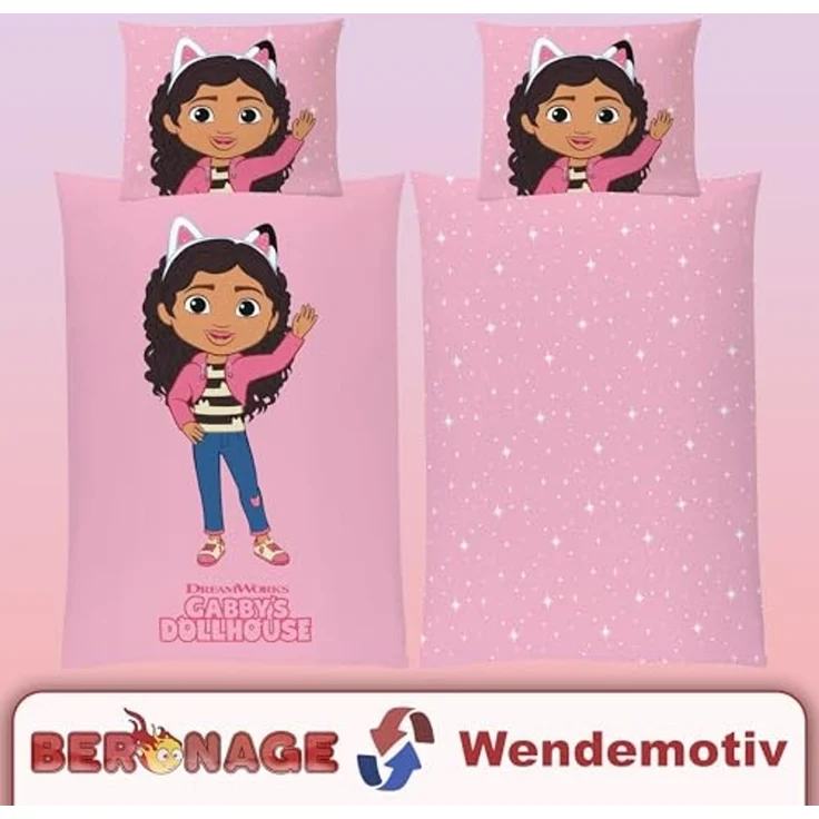 BERONAGE Kinderbettwäsche Gabby's Dollhouse Bettwäsche Rosa und Pink weiche Flanell-Qualität, Polyster, 2 teilig – Bild 6
