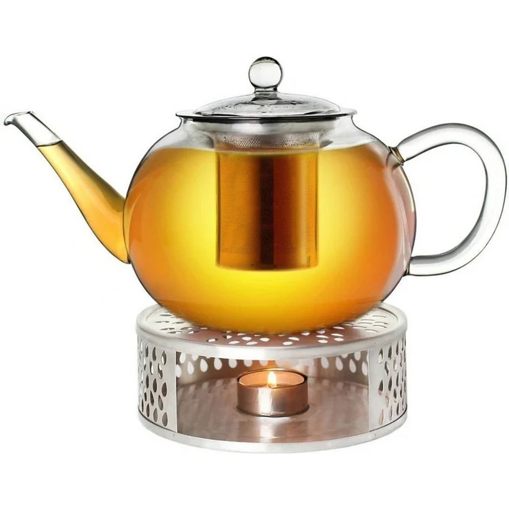 Creano Teekanne Creano Teekanne aus Glas 1,6l + ein Stövchen aus Edelstahl, 3-teilige, (Set, 4-St) – Bild 1