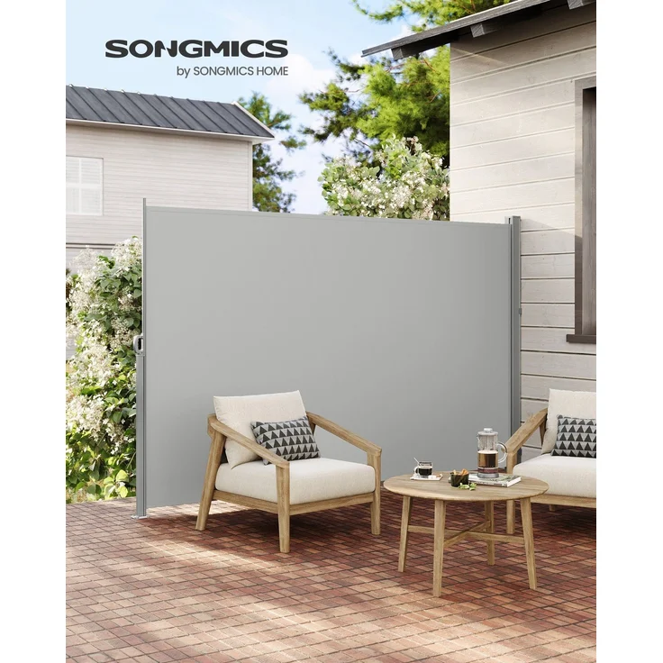 SONGMICS Seitenmarkise mit Stahl-Kasten, rostbeständig, ausziehbar, Hellgrau, 200x400 cm – Bild 2