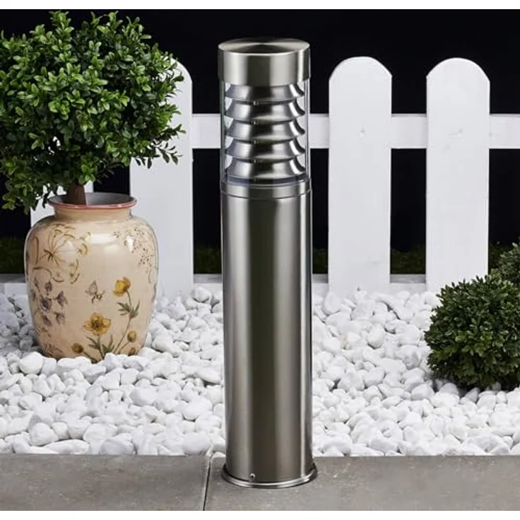 Lindby Außenleuchte Enja, spritzwassergeschützt, Aluminium Edelstahl, 1 flammig, E27, Pollerleuchte für Garten und Terrasse – Bild 3