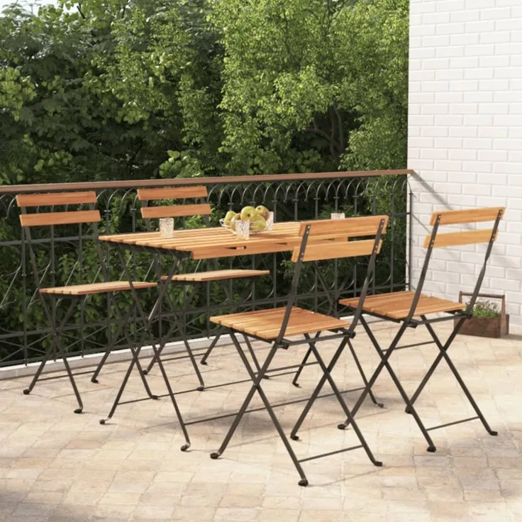vidaXL 5-tlg. Bistro-Set Klappbar Massivholz Akazie und Stahl 3152098