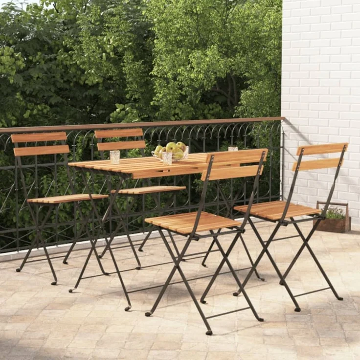 vidaXL 5-tlg. Bistro-Set Klappbar Massivholz Akazie und Stahl 3152098 – Bild 1