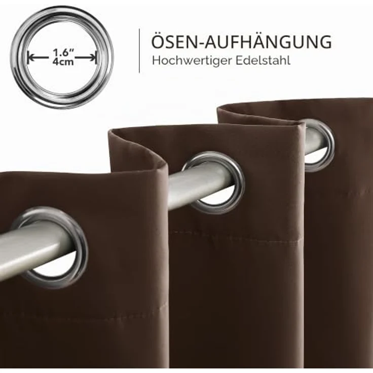 Deconovo Blickdichte Vorhänge mit Ösen Schlafzimmer Thermovorhang Braun | 2er Set, H200 x B140 cm, Verdunklungsgardine, Thermovorhang, Sichtschutz, UV-Schutz, mit Ösen, für Schlafzimmer,für Büro – Bild 6