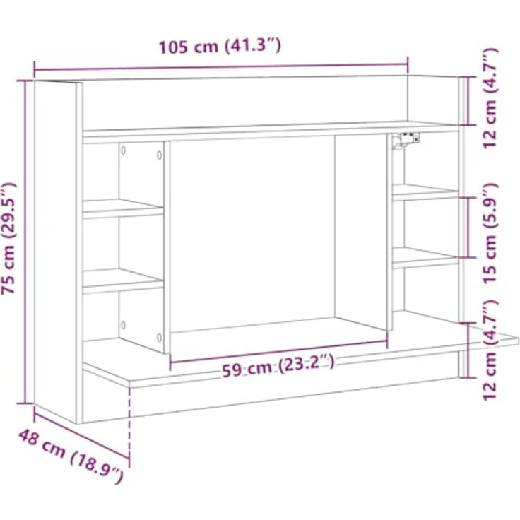 vidaXL Wand-Schreibtisch Weiß 105x48x75 cm Holzwerkstoff 847968 – Bild 4