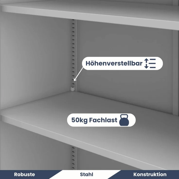 Metallschrank abschließbar ODIS - Zahlenschloss, 5 Ebenen | Aktenschrank Büroschrank Stahl Mehrzweckschrank Werkstatt Werkzeugschrank, 185x90x40cm Grau – Bild 4