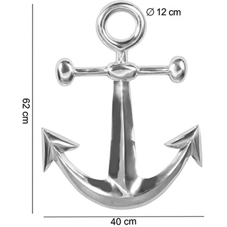 FINEBUY Wanddekoobjekt FB44625 Anker Wanddeko Aluminium Silber 62x40cm Maritim Dekoanker (Anker Aluminium Silber Glänzend 62,5 cm, Skulptur), Wanddekoration Maritim, Wandskulptur Modern Klein – Bild 4