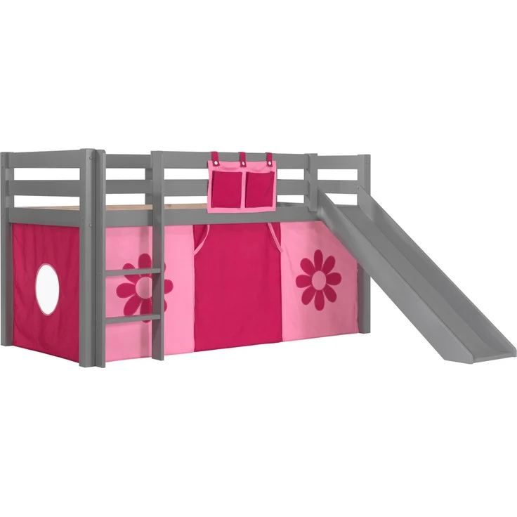 Vipack Spielbett 'Pino' mit Rutsche grau und Textilset 'Pink Flower' – Bild 1