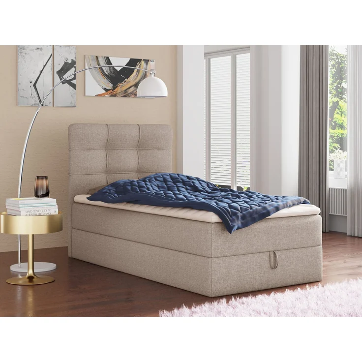 Boxspringbett Best Mini mit Bettkasten und Matratzentopper - Einzelbett mit Bonell-Matratze und Topper, Polsterbett, Bett, Schlafzimmer (Beige (Inari 22), 100 x 200 cm) – Bild 1