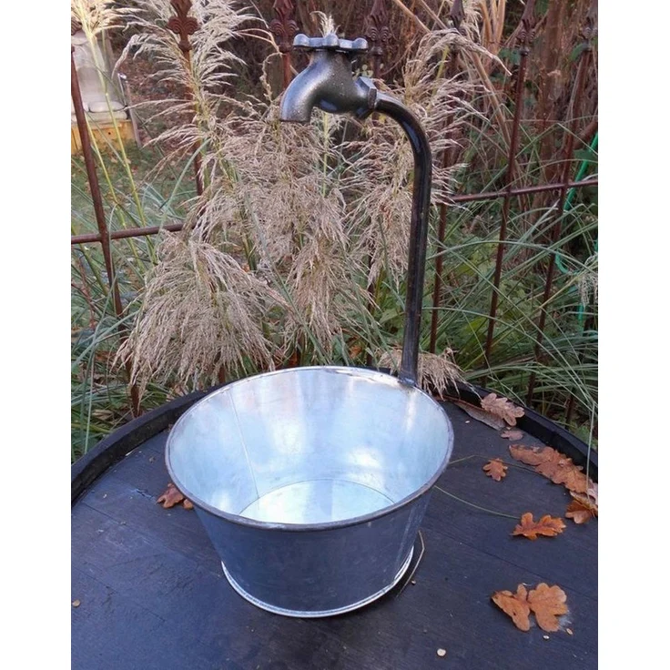 Deko-Impression Pflanzschale Pflanztopf mit Deko-Wasserhahn Zinkbottich Blumentopf Pflanzschale (1 St) – Bild 1