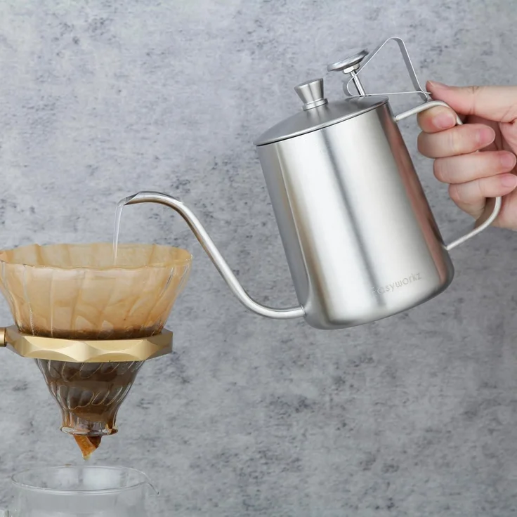 Gooseneck Pour Over Kaffeekessel mit Thermometer Edelstahl 304 600ml – Bild 3