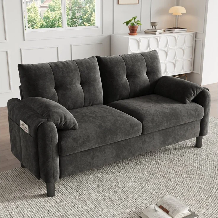 Merax 2-Sitzer Sofa aus Chenille-Stoff, Modulares-Sofa, Couch Doppelsofa im skandinavischen Design für Wohnzimmer/Schlafzimmer 1 Teile, Polstersofa mit Armlehne, dicken Kissen & Seitentaschen, 158x80x88.5cm – Bild 5