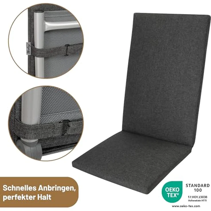Herlag Hochlehnerauflage Sunny, (1 St), 123x50x4cm Gartenmöbelauflage Wetterfest Waschbar Anthrazit 1 Polster – Bild 7