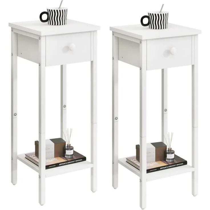 Schmaler Nachttisch mit Schublade, Beistelltisch 25x25x71 cm