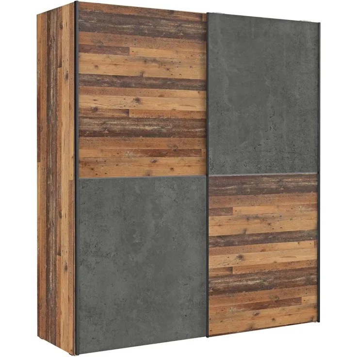 Forte 'Dederik' Schwebetürenschrank, Kleiderschrank, in Old Used Wood Shabby, 2-türig, 170x191 cm