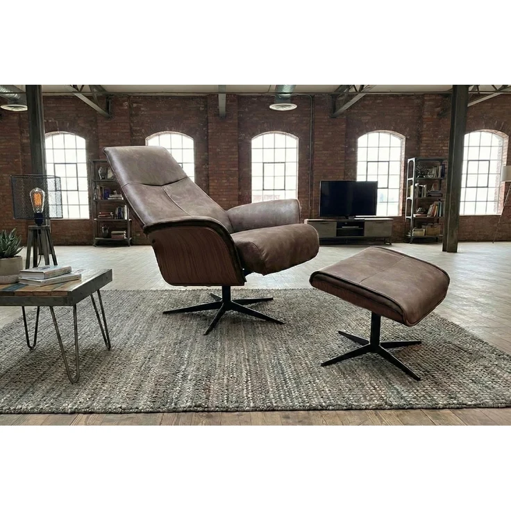 KAWOLA Relaxsessel FERREIRA Drehsessel Lederfaserstoff anthrazit mit Hocker 106 x 84 x 78 cm – Bild 2