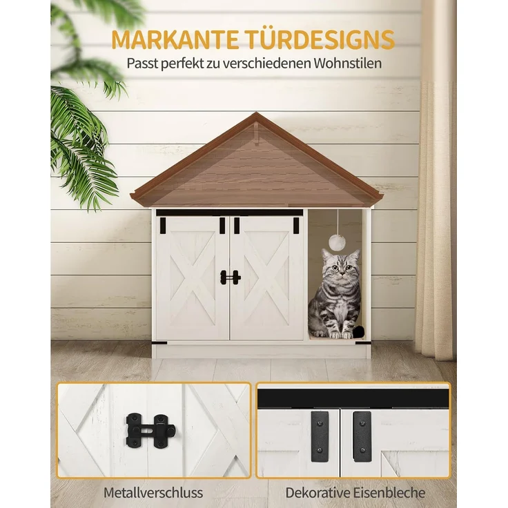 Katzenschrank, Katzentoilette, Katzenklo Schrank, Versteckte Katzentoilette Kabinett Möbel mit Katzenglocke, Indoor-Katzenhaus, 80 x 50 x 53 cm, für Flur, Schlafzimmer, Weiß – Bild 4