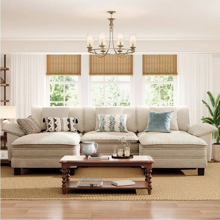 PHI VILLA Ecksofa L-Form Couch, 4-6-Sitzer-Sofa, Modulare Sofas inklusive Zierkissen und Ottomane für das Wohnzimmer – Bild 1