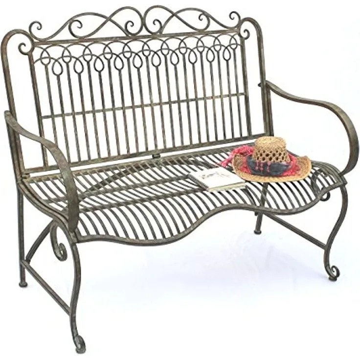 DanDiBo Gartenbank Metall Wetterfest Patina Grün 110 cm 2 Sitzer Sitzbank JC150014 Parkbank Eisen Garten