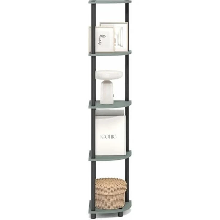 Furinno Turn-N-Tube Eckregal, 5-stufiges Eck-Bücherregal, offene Ablageregale, für Organisation und Aufbewahrung, Wohnzimmer, Homeoffice, Garage, Schlafzimmer, Salbeigrün – Bild 6