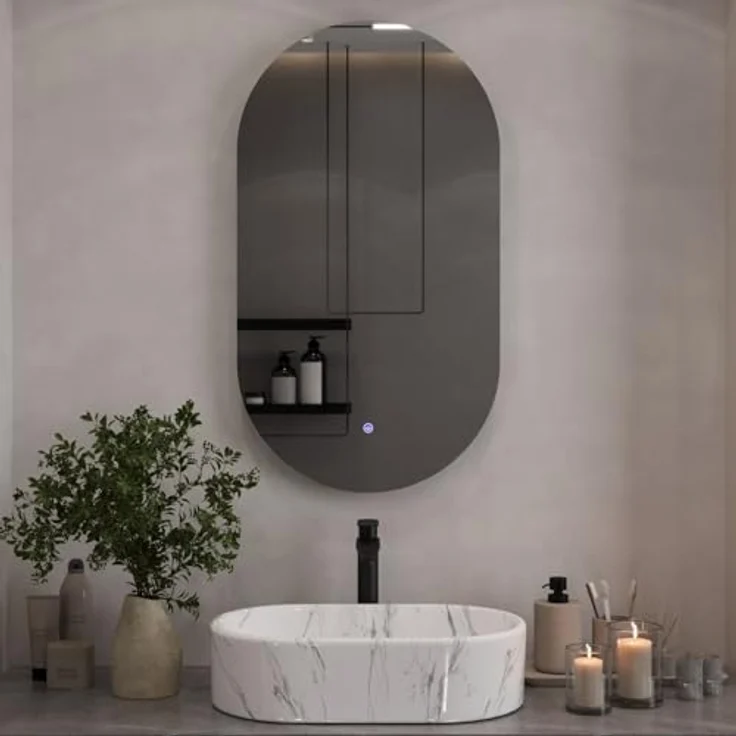 Planetmöbel Badspiegel SP-508 mit LED-Beleuchtung, 50 x 90 cm, oval, Touchschalter, 2 Lichtstufen (4000-4200K), rahmenlos – Bild 6
