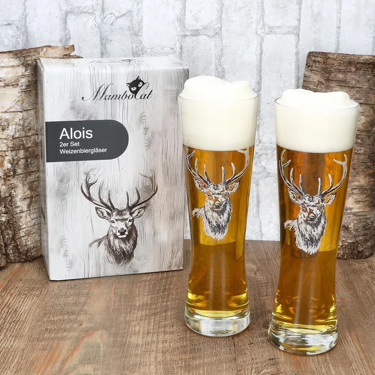 MamboCat Bierglas Alois 6er Set Weizenglas 0,5 L Hirschmotiv Geschenkverpackung, Glas – Bild 6