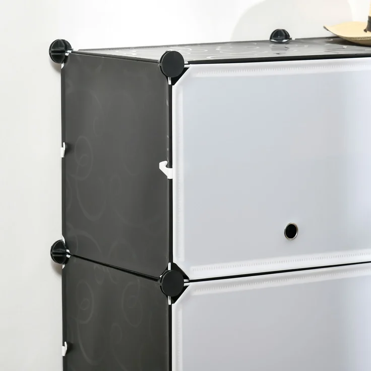 Modulares Regalsystem, Steckregal, zusammensetzbar aus 12 Würfeln 125 x 32 x 125 cm, Kunststoff+Stahl Schwarz--Schwarz+Weiß--125x32x125cm--YOUDENOVA – Bild 10