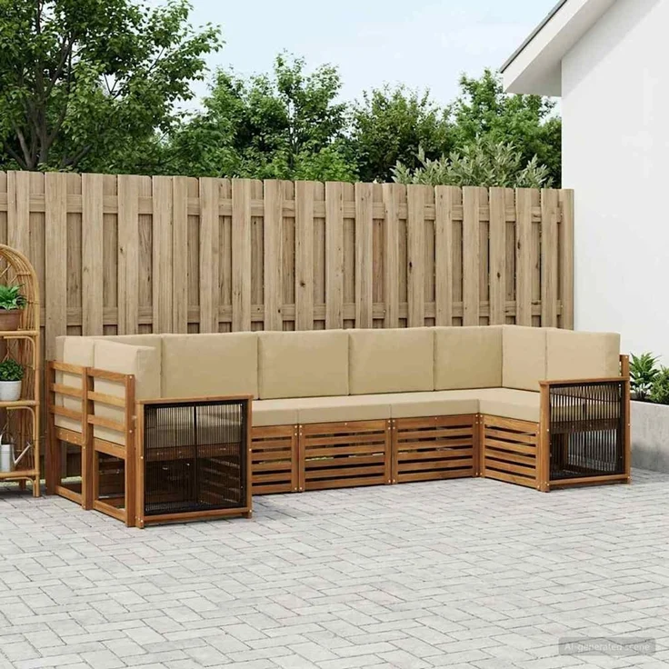 vidaXL Outdoor-Sofagarnitur 7 stk. 7-Sitzer Natur und Beige 3384804 – Bild 1
