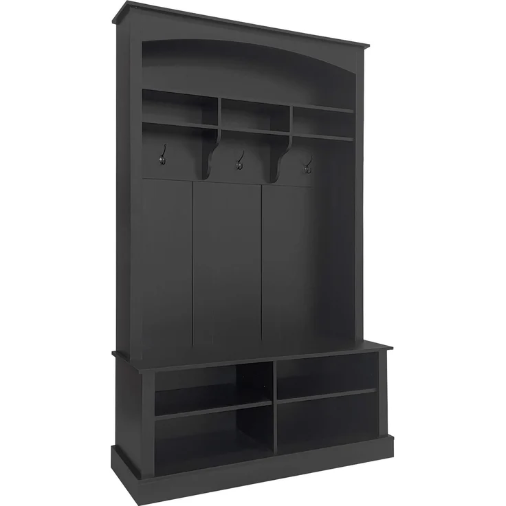 Garderobe mit Sitzbank 120x40x190 cm – Schuhablagen und verstellbare Einlegeböden, Schwarz – Bild 7