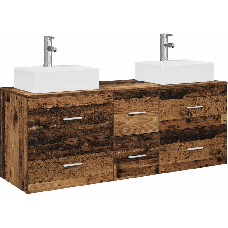 vidaXL Badezimmerschrank-Set 3 stk. Altholz 129 x 41 x 79,5 cm 3405849 – Bild 2