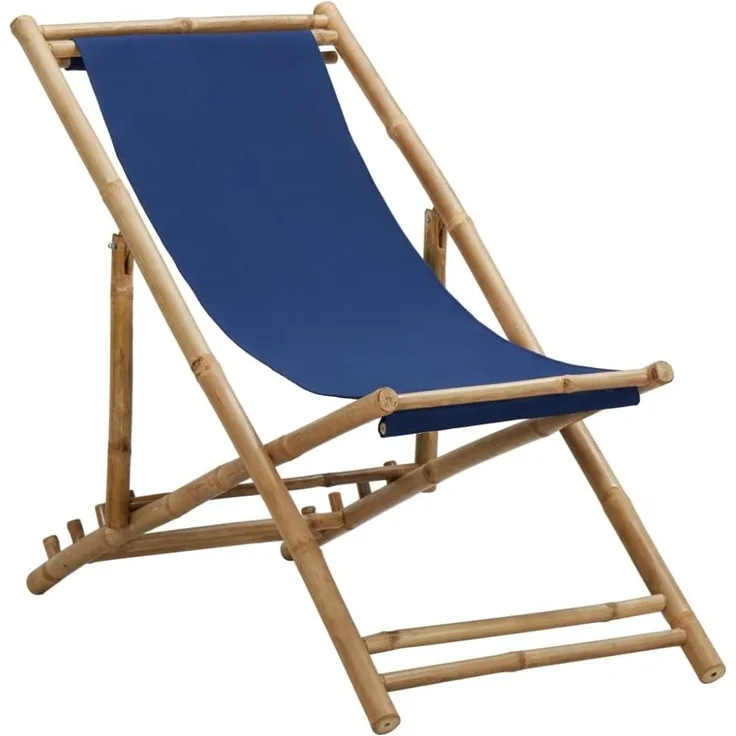 vidaXL Liegestuhl Bambus und Canvas Marineblau 313019