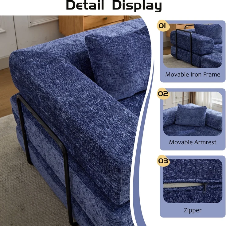 EINHOM komprimiert Sofa, Convertible Floor Sofa Bed mit Fixed-Shape Frame, rahmenlos Modular Ecksofa Sofa, Keine Montage erforderlich, Chenille fabric, für Wohnzimmer Schlafzimmer, Dark Blau – Bild 6