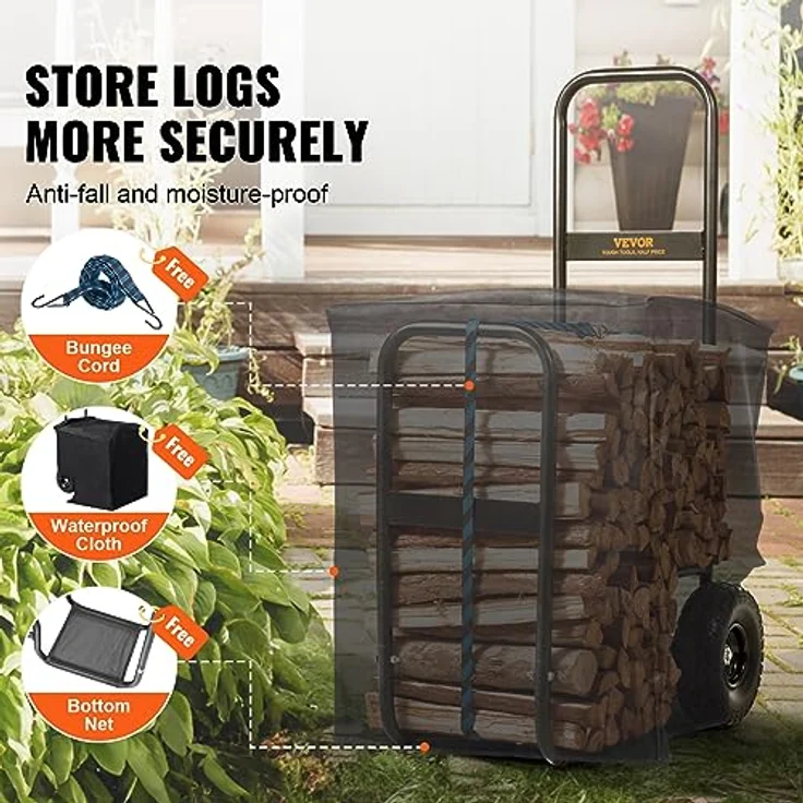 VEVOR Kaminholzregal 67 x 52 x 110 cm Brennholzwagen Pulverbeschichteter Stahl Brennholzkarre – Bild 5