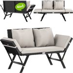 Casaria® Gartenbank mit Liegefunktion / Auflage / Kissen, Polyrattan schwarz / weiß, 176 x 56 x 81 cm