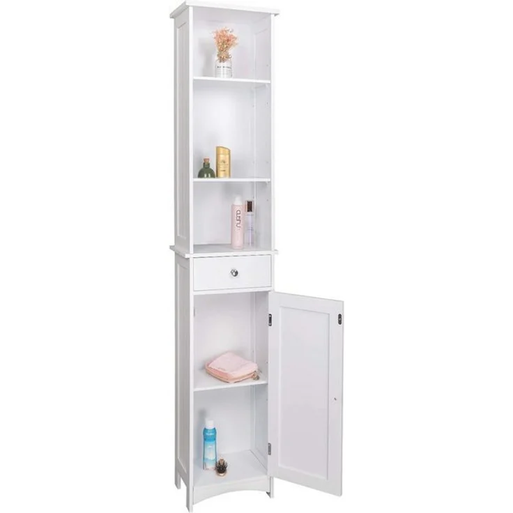 EUGAD Hochschrank (1-St) Badschrank, mit Schublade, Holz, weiß, 34x23x165cm – Bild 4