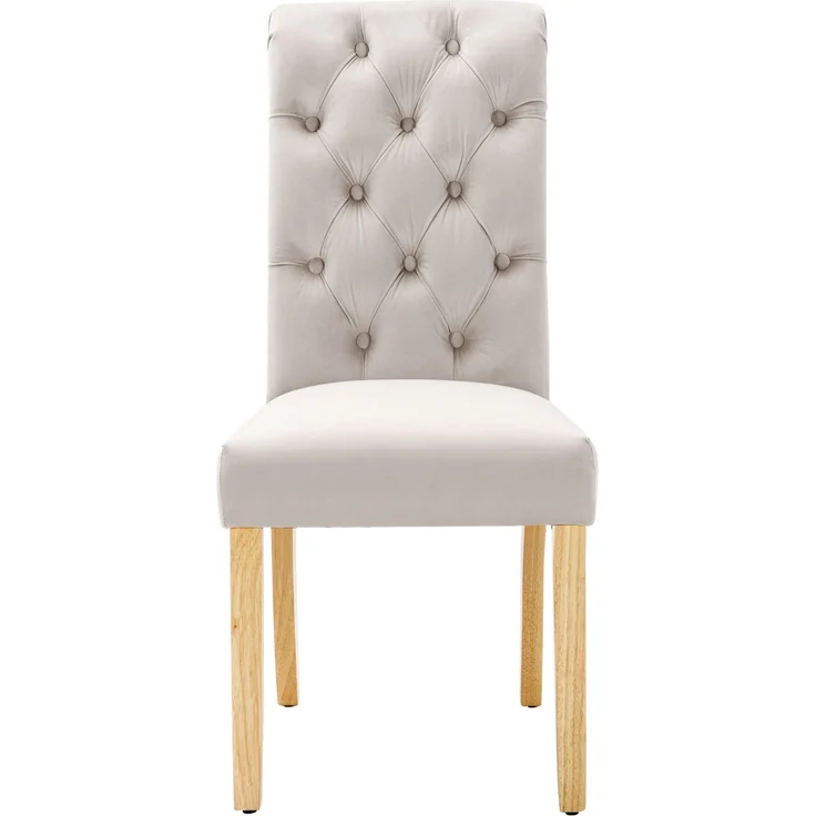 Esszimmerstuhl 4er-Set, Samt mit Eichenbeinen & Knopfheftung, 100 x 63 x 43, Beige – Bild 5