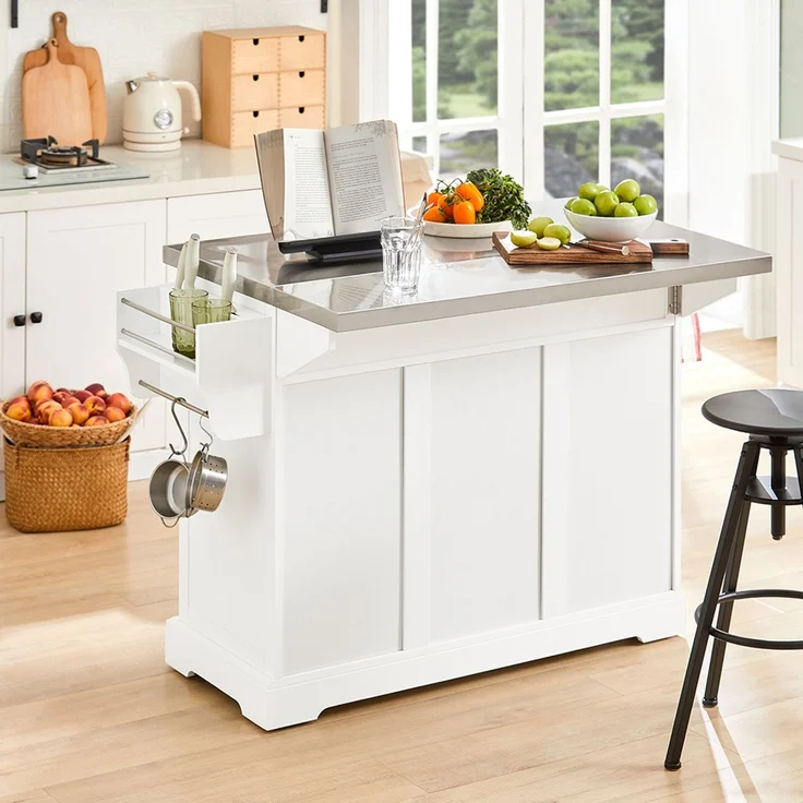 SoBuy FKW41-ST Kücheninsel, MDF, Hochglanz, Weiß, 130 x 91 x 71 cm – Bild 6