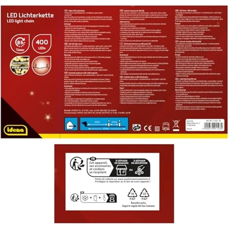 Idena 31123 - LED Lichterkette mit 400 LEDs in Gold-Gelb, mit 8 Stunden Timer Funktion und Transformator, ca. 47,9 m lang, Deko für Innen & Außen, als Party Deko, Weihnachtsdeko, zur Hochzeit – Bild 2
