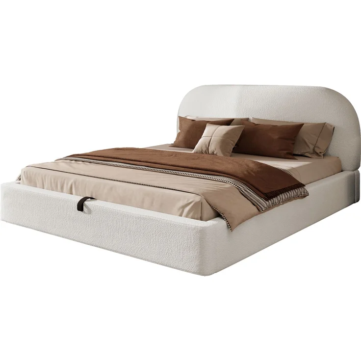 Polsterbett,Doppelbett,160 x 200cm, hydraulisches Funktionsbett,Bett mit Lattenrost, Kopfteil und großem Stauraum, gepolstertes Kopfteil, Beige Bouclé – Bild 8