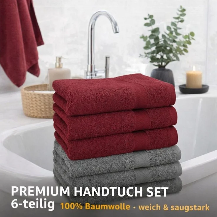 Betz Handtücher 6 Stück 50x100 cm Premium Farbe dunkelrot/anthrazit, 100% Baumwolle (Set, 6-St) – Bild 2