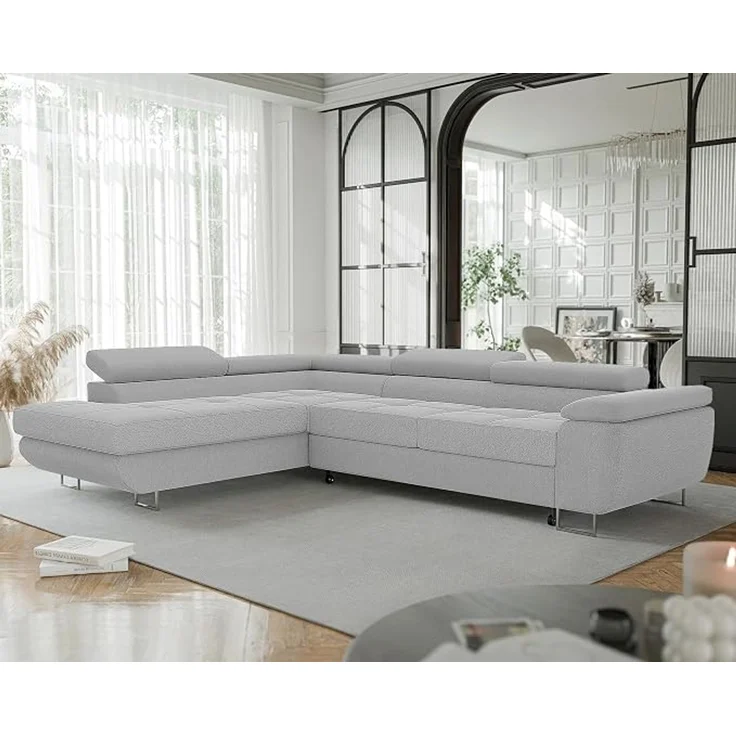 Idohome Eckschlafsofa (Ausrichtung links) mit Schlaffunktion und Bettkasten, verstellbare Kopfstützen, Grau, 274x203 cm – Bild 2