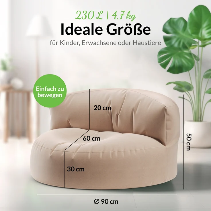 Green Bean® Sitzsack ergonomische Rückenlehne, waschbarer Bezug, mit Füllmaterial khaki, 90x50 cm – Bild 3