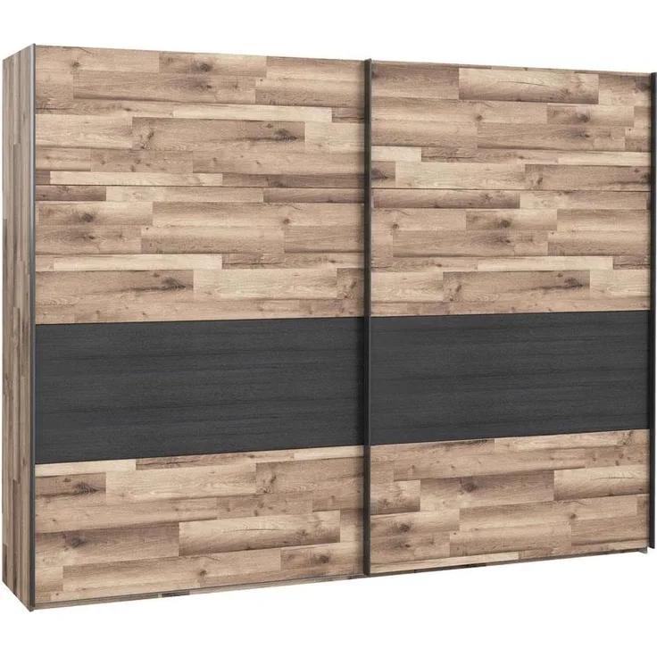 FORTE Jakobina Kleiderschrank, Holzwerkstoff, Schwarz/Braun, 269,9 x 210,5 x 61,2 cm