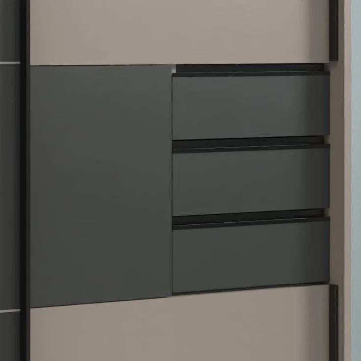 Schwebetürenschrank Kleiderschrank 273 cm Passepartout Schubladen Spiegel Sand Grau, Grafit – Bild 4