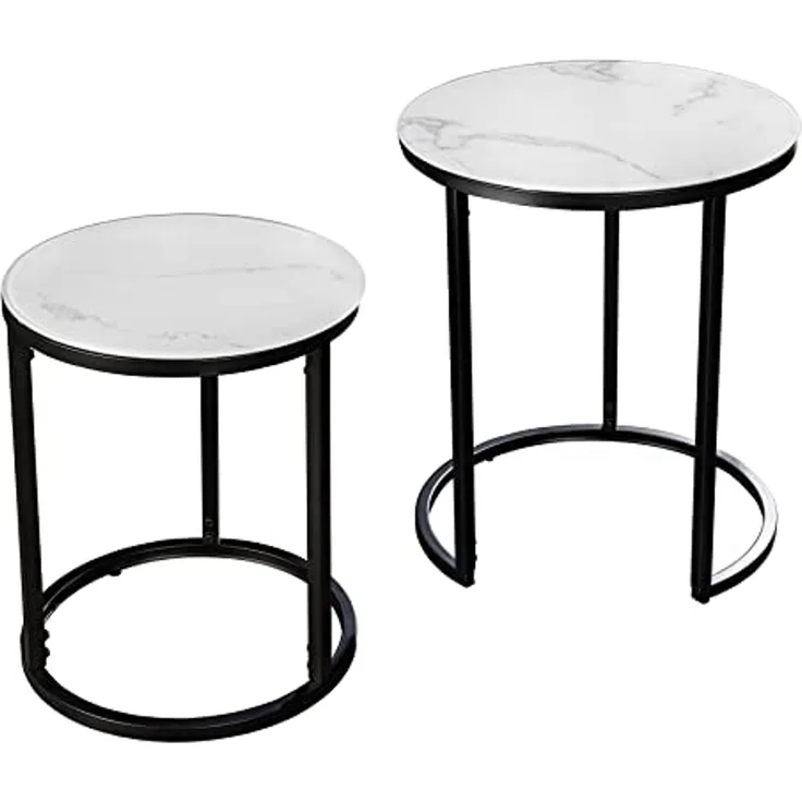 riess-ambiente Beistelltisch ELEGANCE 50cm weiß / schwarz (Set, 2-St), Wohnzimmer · Kristallglas · Metall · rund · Marmor-Dekor · Barock