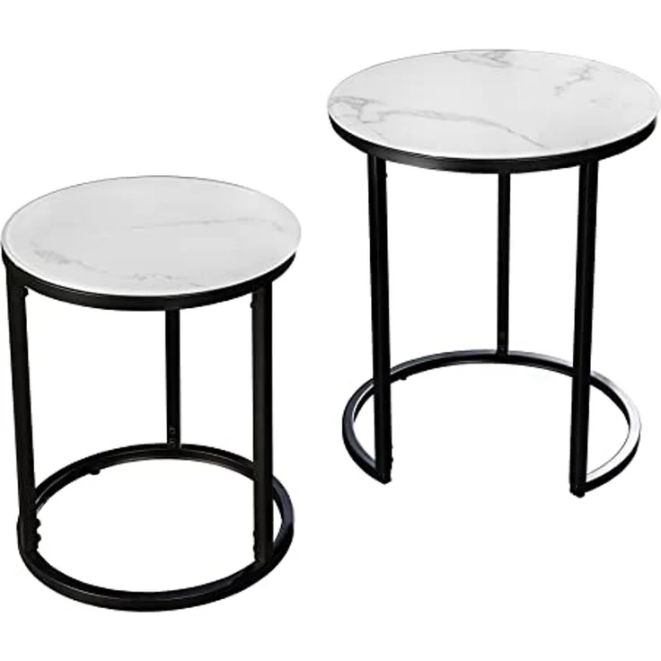 riess-ambiente Beistelltisch ELEGANCE 50cm weiß / schwarz (Set, 2-St), Wohnzimmer · Kristallglas · Metall · rund · Marmor-Dekor · Barock – Bild 1