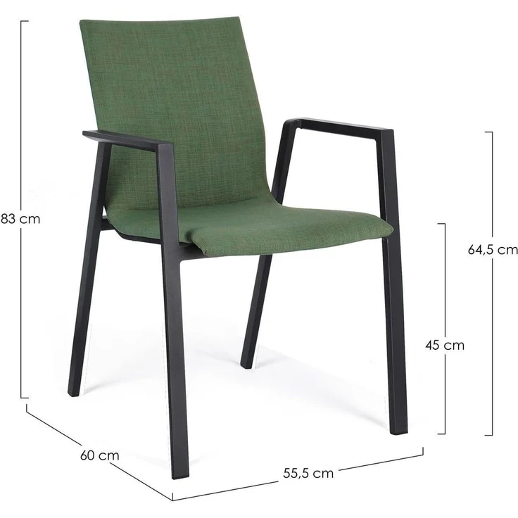 Gartenstuhl Enodo aus Aluminium, modern gepolstert, stapelbar, anthrazit olive, für draußen – Bild 9