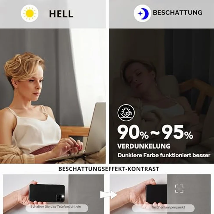 Deconovo Vorhänge Blickdicht mit Ösen Thermogardinen Übergardinen Hellgrau | 2er Set, H200 x B140 cm, Vorhang Verdunkelnd, Sichtschutz, UV-Schutz, Ösenschal, für Schlafzimmer Wohnzimmer Kinderzimmer – Bild 5
