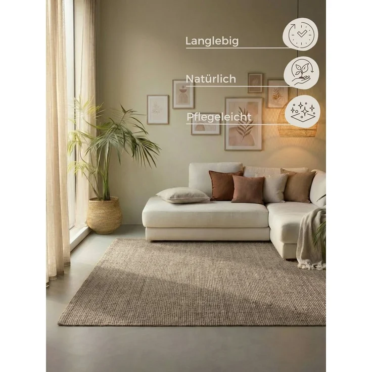 HANSE Home Teppich Jaipur Juteteppich, Läufer und Rund, rechteckig, Höhe: 10 mm, Naturfaser, Wohnzimmer, Esszimmer, Schlafzimmer, Boho, GRS – Bild 3